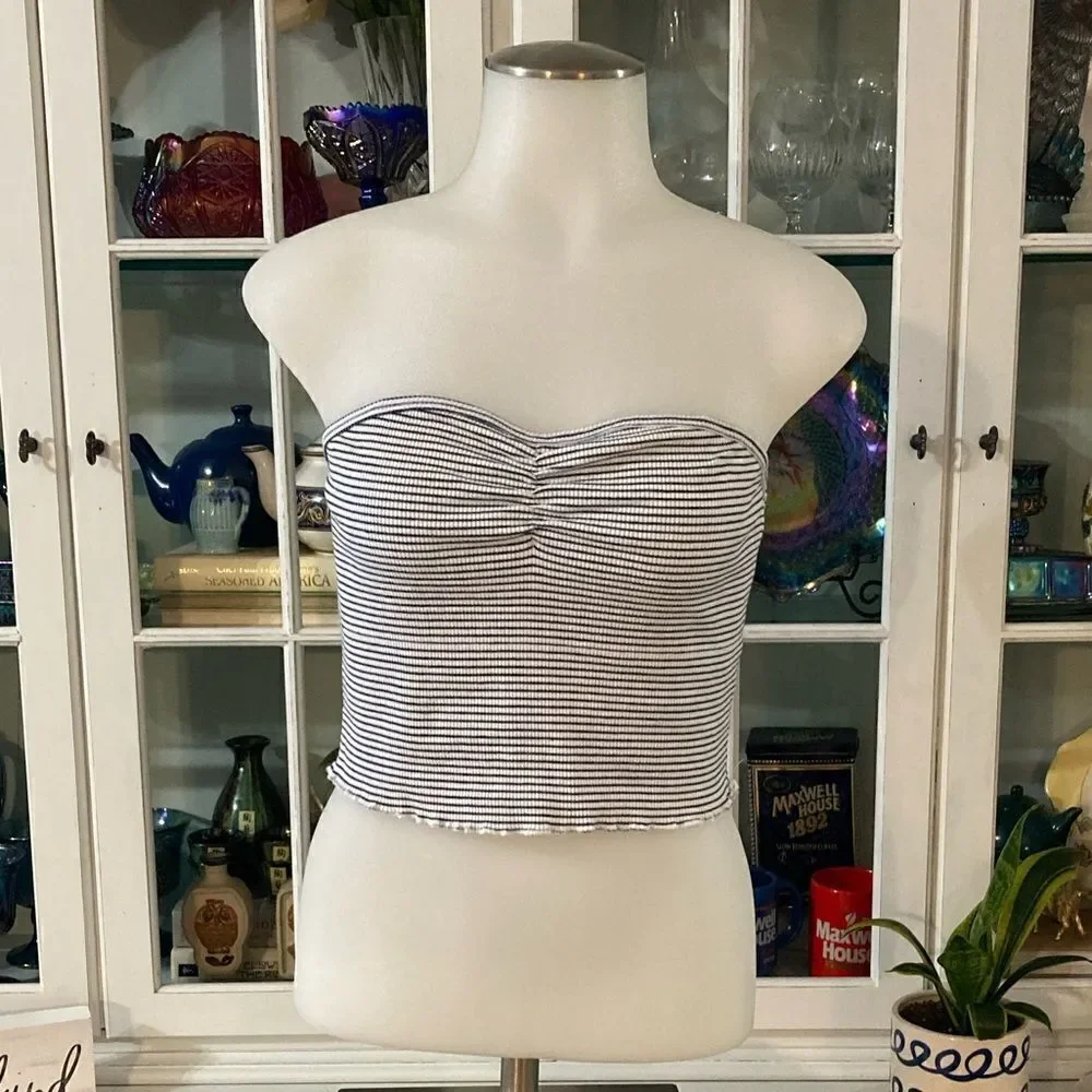 PacSun Tube Top | M | Blue & White Stripes - Picture 3 of 9
